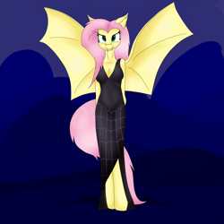 Size: 3000x3000 | Tagged: safe, artist:short circuit, character:flutterbat, character:fluttershy, species:anthro, species:bat pony, clothing, dress, female, nightmare night, solo