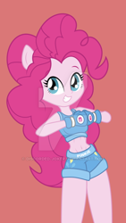 Size: 400x707 | Tagged: safe, artist:discorded-joker, artist:shafty817, character:pinkie pie, my little pony:equestria girls, spoiler:the accompanied, belly button, boxing, clothing, exeron fighters, exeron gloves, female, midriff, ponied up, pony ears, redraw, solo, sports bra, watermark