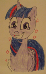 Size: 897x1430 | Tagged: safe, artist:blazingdazzlingdusk, derpibooru original, character:twilight sparkle, character:twilight sparkle (alicorn), species:alicorn, species:pony, drawing, female, grin, looking at you, mare, solo, traditional art