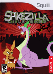 Size: 710x1000 | Tagged: safe, artist:nickyv917, character:queen chrysalis, adult spike, box art, game cover, godzilla (series), godzilla unleashed, hydra, manny roar, manticore, multiple heads, older, parody, spikezilla, video game, wii