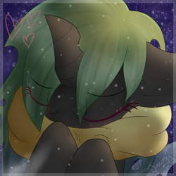 Size: 1024x1024 | Tagged: safe, artist:littledreamycat, oc, oc only, species:changeling, clothing, female, heart, scarf, snow, snowfall, solo