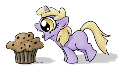 Size: 1920x1080 | Tagged: safe, artist:giantmosquito, character:dinky hooves, female, food, muffin, open mouth, solo
