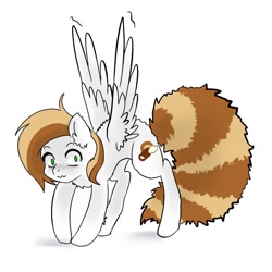 Size: 748x748 | Tagged: safe, artist:maccoffee, oc, oc only, oc:coffee cream, species:pegasus, species:pony, behaving like a cat, fluffy, solo, spread wings, wavy mouth, wing fluff, wings