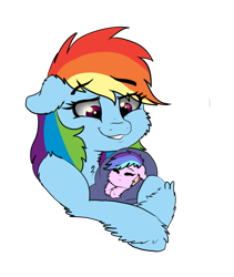 Size: 821x973 | Tagged: safe, artist:saphi-boo, character:rainbow dash, oc, oc:passion flare, parent:rainbow dash, parent:twilight sparkle, parents:twidash, species:pegasus, species:pony, baby, baby pony, blanket, chest fluff, foal, magical lesbian spawn, momma dash, mother and daughter, next generation, offspring