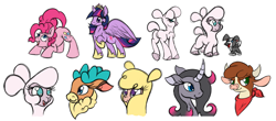Size: 2000x880 | Tagged: safe, artist:ramott, community related, character:arizona cow, character:oleander, character:paprika paca, character:pinkie pie, character:pom lamb, character:twilight sparkle, character:twilight sparkle (alicorn), character:velvet reindeer, species:alicorn, species:alpaca, species:classical unicorn, species:cow, species:deer, species:pony, species:reindeer, species:sheep, them's fightin' herds, cloven hooves, female, lamb, leonine tail, mare, older, puppy, sketch, sketch dump