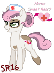 Size: 682x905 | Tagged: safe, artist:superrosey16, oc, oc only, oc:sweet heart, parent:pipsqueak, parent:sweetie belle, parents:sweetiesqueak, species:earth pony, species:pony, nurse, offspring, simple background, solo, transparent background