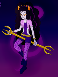 Size: 2556x3360 | Tagged: safe, artist:mit-boy, character:adagio dazzle, my little pony:equestria girls, bracelet, clothing, crossover, female, homestuck, sharp teeth, signature, solo, spikes, trident, troll, trollified, weapon