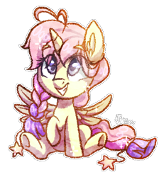 Size: 434x470 | Tagged: safe, artist:spacechickennerd, oc, oc only, oc:lullaby, species:alicorn, species:pony, alicorn oc, ear fluff, female, filly, looking up, raised hoof, simple background, sitting, solo, spread wings, transparent background, wings