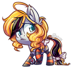 Size: 831x784 | Tagged: safe, artist:spacechickennerd, oc, oc only, oc:pumpkin patch, chibi, clothing, socks, solo, striped socks