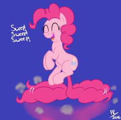 Size: 1253x1246 | Tagged: safe, artist:feralroku, character:pinkie pie, episode:the saddle row review, g4, my little pony: friendship is magic, dusting, eyes closed, female, pinkie being pinkie, pinkie physics, pinkiecopter, solo, sweeping, sweepsweepsweep, tailcopter