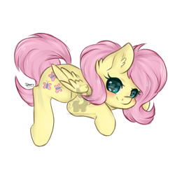 Size: 1024x1024 | Tagged: safe, artist:littledreamycat, character:fluttershy, blushing, ear fluff, female, folded wings, heart eyes, looking at you, prone, simple background, solo, transparent background, watermark, wingding eyes