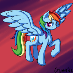 Size: 2133x2133 | Tagged: safe, artist:crombiettw, character:rainbow dash, female, high res, raised hoof, solo, spread wings, wings