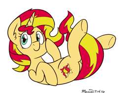 Size: 1131x859 | Tagged: safe, artist:melodicmarzipan, character:sunset shimmer, species:pony, species:unicorn, cute, female, shimmerbetes, simple background, solo, upside down, white background