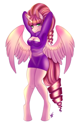 Size: 700x1089 | Tagged: safe, artist:cabbage-arts, oc, oc only, species:anthro, boob window, clothing, dress, solo, spread wings, wings