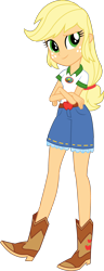 Size: 1076x2799 | Tagged: safe, artist:imperfectxiii, character:applejack, equestria girls:legend of everfree, g4, my little pony: equestria girls, my little pony:equestria girls, boots, clothing, cowboy boots, crossed arms, denim shorts, denim skirt, female, hatless, legs, missing accessory, shoes, shorts, simple background, skirt, solo, transparent background, updated, vector