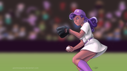 Size: 1920x1080 | Tagged: safe, artist:giantmosquito, character:screwball, species:human, g4, a league of their own, adobe imageready, baseball, dark skin, female, humanized, solo, wallpaper