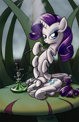 Size: 551x852 | Tagged: safe, artist:giantmosquito, character:rarity, g4, alice in wonderland, caterpillar, crossover, drugs, female, hookah, multiple limbs, smoking, solo, tobacco, wat
