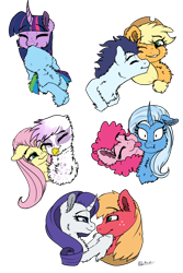 Size: 2000x3000 | Tagged: safe, artist:saphi-boo, character:applejack, character:big mcintosh, character:fluttershy, character:gilda, character:pinkie pie, character:rainbow dash, character:rarity, character:soarin', character:trixie, character:twilight sparkle, species:griffon, species:pony, species:unicorn, ship:gildashy, ship:rarimac, ship:soarinjack, ship:trixiepie, ship:twidash, bedroom eyes, bluejaywolf18 is trying to murder us, bust, cheek fluff, chest fluff, crack shipping, curved horn, cute, dashabetes, diapinkes, diatrixes, ear fluff, eyes closed, female, floppy ears, fluffy, gildadorable, horn, jackabetes, kissing, lesbian, licking, lidded eyes, looking at each other, macabetes, male, mane six, mare, neck nuzzle, nuzzling, one eye closed, portrait, raribetes, scrunchy face, shipping, shyabetes, signature, simple background, smiling, soarinbetes, straight, tongue out, transparent background, twiabetes, wide eyes