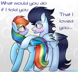 Size: 1024x951 | Tagged: safe, artist:northlights8, character:rainbow dash, character:soarin', species:pony, ship:soarindash, colored wings, colored wingtips, male, shipping, straight