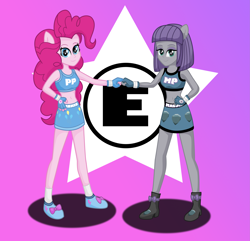 Size: 3973x3833 | Tagged: safe, artist:deannaphantom13, character:maud pie, character:pinkie pie, my little pony:equestria girls, exeron fighters, exeron gloves, fist bump, maudie pie, ponied up, sisters