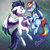 Size: 759x754 | Tagged: safe, artist:esmeia, character:rainbow dash, character:soarin', species:pegasus, species:pony, ship:soarindash, g4, chest fluff, colored wings, ear fluff, female, looking at each other, male, mare, multicolored wings, profile, shipping, smiling, stallion, straight, wings