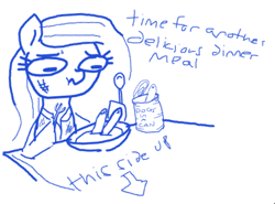 Size: 500x369 | Tagged: safe, artist:lunarmarshmallow, oc, oc only, oc:star shower, 1000 hours in ms paint, dialogue, dinner, fork, ms paint, poverty, scrunchy face, solo, spoon