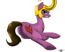 Size: 950x768 | Tagged: safe, artist:wolftendragon, loki, marvel, marvel cinematic universe, plot, ponified, prone, solo