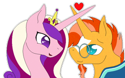 Size: 636x400 | Tagged: safe, artist:anxiouslilnerd, character:princess cadance, character:sunburst, crack shipping, digital art, eye contact, heart, horns are touching, infidelity, lidded eyes, looking at each other, meme, open mouth, shipping, simple background, smiling, speedpaint, sundence, transparent background