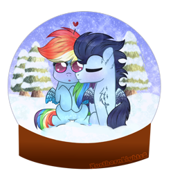 Size: 1024x1024 | Tagged: safe, artist:northlights8, character:rainbow dash, character:soarin', species:pony, ship:soarindash, blushing, colored wings, colored wingtips, heart, male, shipping, snow globe, straight
