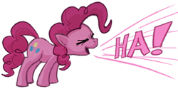Size: 400x200 | Tagged: safe, artist:giantmosquito, edit, character:pinkie pie, species:earth pony, species:pony, eyes closed, female, flutteryay, laughing, mare, simple background, solo, transparent background, yay