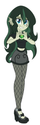 Size: 2600x7982 | Tagged: safe, artist:discorded-joker, oc, oc only, oc:kaloria jade, species:kelpie, my little pony:equestria girls, absurd resolution, clothing, cute, equestria girls-ified, fish, fishnets, heart hands, high heels, hybrid, lidded eyes, mary janes, midriff, miniskirt, ocbetes, pantyhose, point commission, simple background, skirt, solo, transparent background