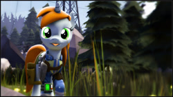 Size: 1920x1080 | Tagged: safe, artist:skilm, oc, oc only, oc:littlepip, species:pony, species:unicorn, fallout equestria, 3d, blep, clothing, cute, fanfic, fanfic art, female, forest, hooves, horn, mare, pipboy, pipbuck, silly, silly pony, solo, source filmmaker, tongue out, tree, vault suit