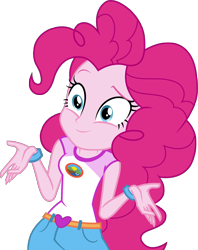 Size: 2726x3444 | Tagged: safe, artist:imperfectxiii, character:pinkie pie, equestria girls:legend of everfree, g4, my little pony: equestria girls, my little pony:equestria girls, clothing, female, shorts, shrug, simple background, solo, transparent background, vector