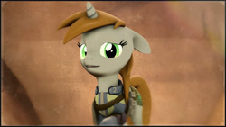 Size: 1920x1080 | Tagged: safe, artist:skilm, oc, oc only, oc:littlepip, species:pony, species:unicorn, fallout equestria, 3d, clothing, fanfic, fanfic art, female, floppy ears, horn, mare, solo, source filmmaker, teeth, vault suit