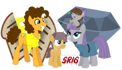 Size: 900x517 | Tagged: safe, artist:superrosey16, character:cheese sandwich, character:maud pie, oc, oc:clay, oc:rock candy, parent:cheese sandwich, parent:maud pie, parents:maudwich, species:earth pony, species:pony, baby, baby pony, bow, clothing, colt, crack shipping, dress, female, filly, hair bow, male, maudwich, offspring, shipping, straight, watermark, wrong cutie mark