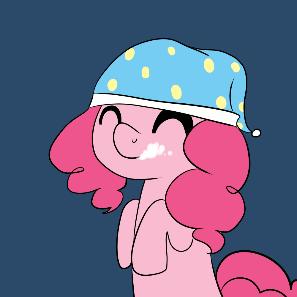 Size: 1000x1000 | Tagged: safe, artist:maplesunrise, character:pinkie pie, animated, ask snuggle pie, clothing, female, hat, licking, licking lips, nightcap, out of context, solo, tongue out, tumblr, whipped cream