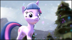 Size: 1920x1080 | Tagged: safe, artist:skilm, character:twilight sparkle, 3d, female, forest, mountain, mountain range, solo, source filmmaker, tree