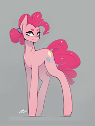 Size: 2056x2716 | Tagged: safe, artist:novabytes, character:pinkie pie, species:pony, alternate hairstyle, female, long legs, looking at you, simple background, smiling, solo