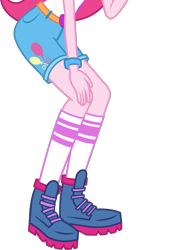Size: 1320x1699 | Tagged: safe, artist:imperfectxiii, artist:teentitansfan201, edit, character:pinkie pie, equestria girls:legend of everfree, g4, my little pony: equestria girls, my little pony:equestria girls, boots, bracelet, clothing, cropped, female, hands on knees, leg focus, legs, pictures of legs, shorts, simple background, socks, solo, transparent background, vector, vector edit