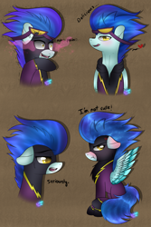 Size: 1024x1536 | Tagged: dead source, safe, artist:northlights8, character:nightshade, oc, oc only, oc:nightshade, species:pegasus, species:pony, clothing, costume, female, i'm not cute, mare, shadowbolts costume, solo, tongue out, tsundere
