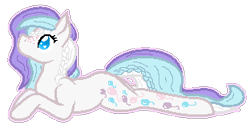 Size: 312x160 | Tagged: safe, artist:anxiouslilnerd, oc, oc only, species:earth pony, species:pony, braid, commission, freckles, leg cutie mark, pagedoll, prone, simple background, solo, transparent background, ych result