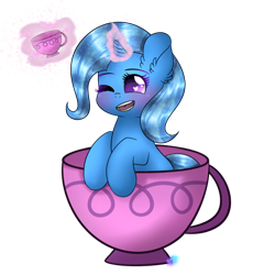 Size: 1024x1024 | Tagged: safe, artist:northlights8, character:trixie, species:pony, species:unicorn, episode:all bottled up, g4, my little pony: friendship is magic, cup, cup of pony, cute, diatrixes, ear fluff, female, glowing horn, heart eyes, magic, mare, micro, simple background, solo, teacup, telekinesis, that pony sure does love teacups, transparent background, wingding eyes