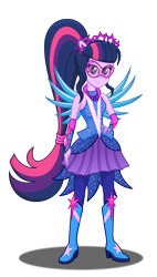 Size: 2080x3667 | Tagged: safe, artist:deannaphantom13, character:twilight sparkle, character:twilight sparkle (alicorn), character:twilight sparkle (scitwi), species:eqg human, equestria girls:legend of everfree, g4, my little pony: equestria girls, my little pony:equestria girls, boots, clothing, crystal guardian, crystal wings, dress, female, glasses, hand on hip, hasbro, hasbro studios, high heel boots, looking at you, ponied up, simple background, smiling, solo, sparkles, super ponied up, transparent background, visor, wings