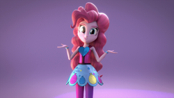 Size: 3840x2160 | Tagged: safe, artist:creatorofpony, artist:efk-san, character:pinkie pie, equestria girls:rainbow rocks, g4, my little pony: equestria girls, my little pony:equestria girls, 3d, 4k, blender, clothing, cute, diapinkes, female, gradient background, looking at you, pantyhose, rainbow rocks outfit, shrug, skirt, smiling, solo