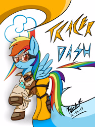 Size: 1944x2592 | Tagged: safe, artist:viejillox64art, character:rainbow dash, species:pegasus, species:pony, analiz sánchez, crossover, fanart, female, goggles, latin american, mare, overwatch, rainbow tracer, solo, tracer, voice actor joke