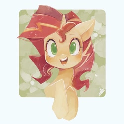 Size: 1000x1000 | Tagged: safe, artist:sibashen, character:sunset shimmer, species:pony, species:unicorn, colored pupils, cute, female, happy, looking at you, mare, open mouth, shimmerbetes, smiling, solo