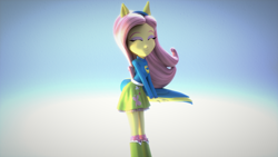 Size: 3840x2160 | Tagged: safe, artist:efk-san, character:fluttershy, my little pony:equestria girls, 3d, blender, boots, clothing, eyes closed, female, high res, shoes, skirt, solo, sweater, sweatershy, wallpaper, wondercolts, wondercolts uniform