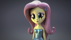 Size: 3840x2160 | Tagged: safe, artist:creatorofpony, artist:efk-san, character:fluttershy, my little pony:equestria girls, 3d, bare shoulders, blender, breasts, clothing, crying, dress, fall formal outfits, female, gradient background, high res, looking at you, makeup, running makeup, sleeveless, solo, strapless