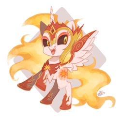 Size: 1099x1081 | Tagged: safe, artist:sibashen, character:daybreaker, character:princess celestia, species:alicorn, species:pony, episode:a royal problem, g4, my little pony: friendship is magic, chibi, cute, diabreaker, female, helmet, mare, rearing, smiling, solo