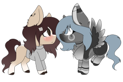 Size: 4500x3000 | Tagged: safe, artist:crazllana, oc, oc only, oc:hiyori, oc:maude, species:earth pony, species:pegasus, species:pony, absurd resolution, chibi, clothing, female, high res, mare, simple background, transparent background